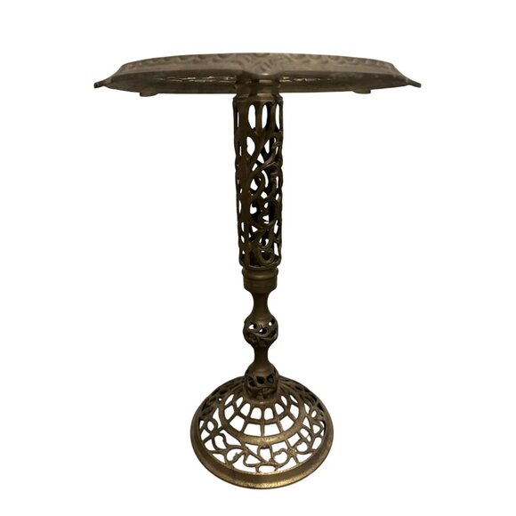 Antique Brass Ornate Table w/ Filigree Design 16 inches - Picture 8 of 8